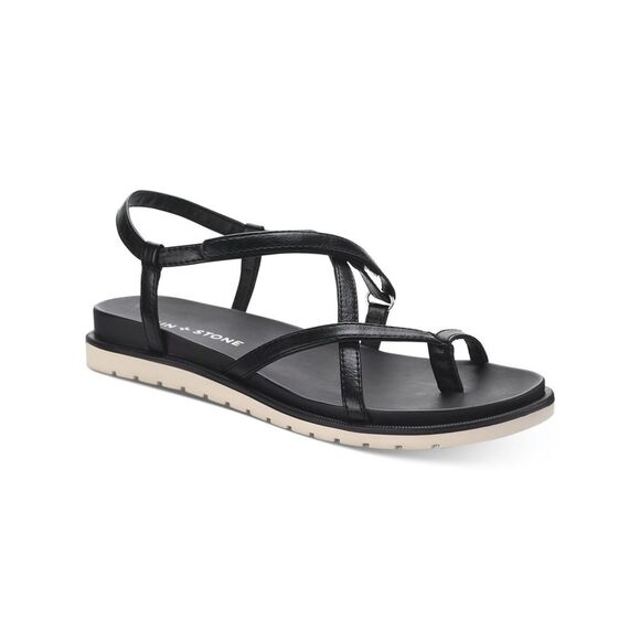 SUN STONE Womens Black Strappy Juune Round Toe Wedge Gladiator Sandals Shoes 9 M - Picture 1 of 4
